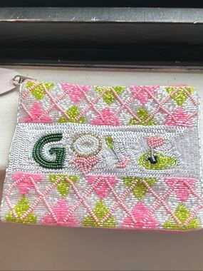 Beaded White Pink Green Golf Wristlet Clutch